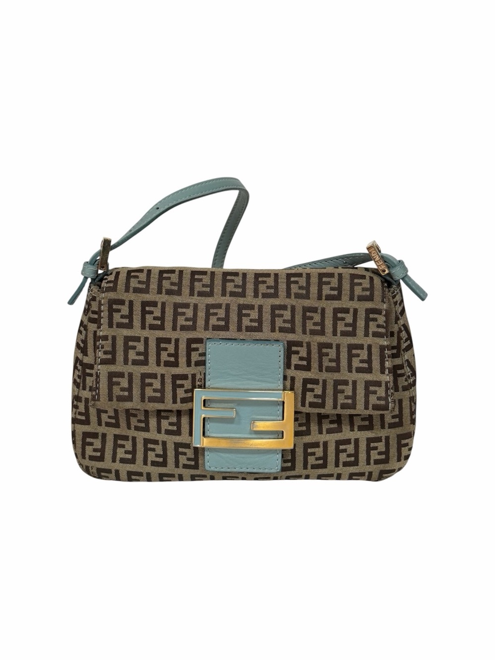 RARE Vintage Fendi Mini Mama Baguette Brown Zucchino Monogram Canvas Leather Bag